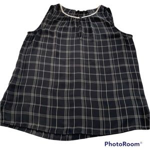 Ann Taylor LOFT Blouse Black White Check Stripe Summer Shirt Top XS X Small Work